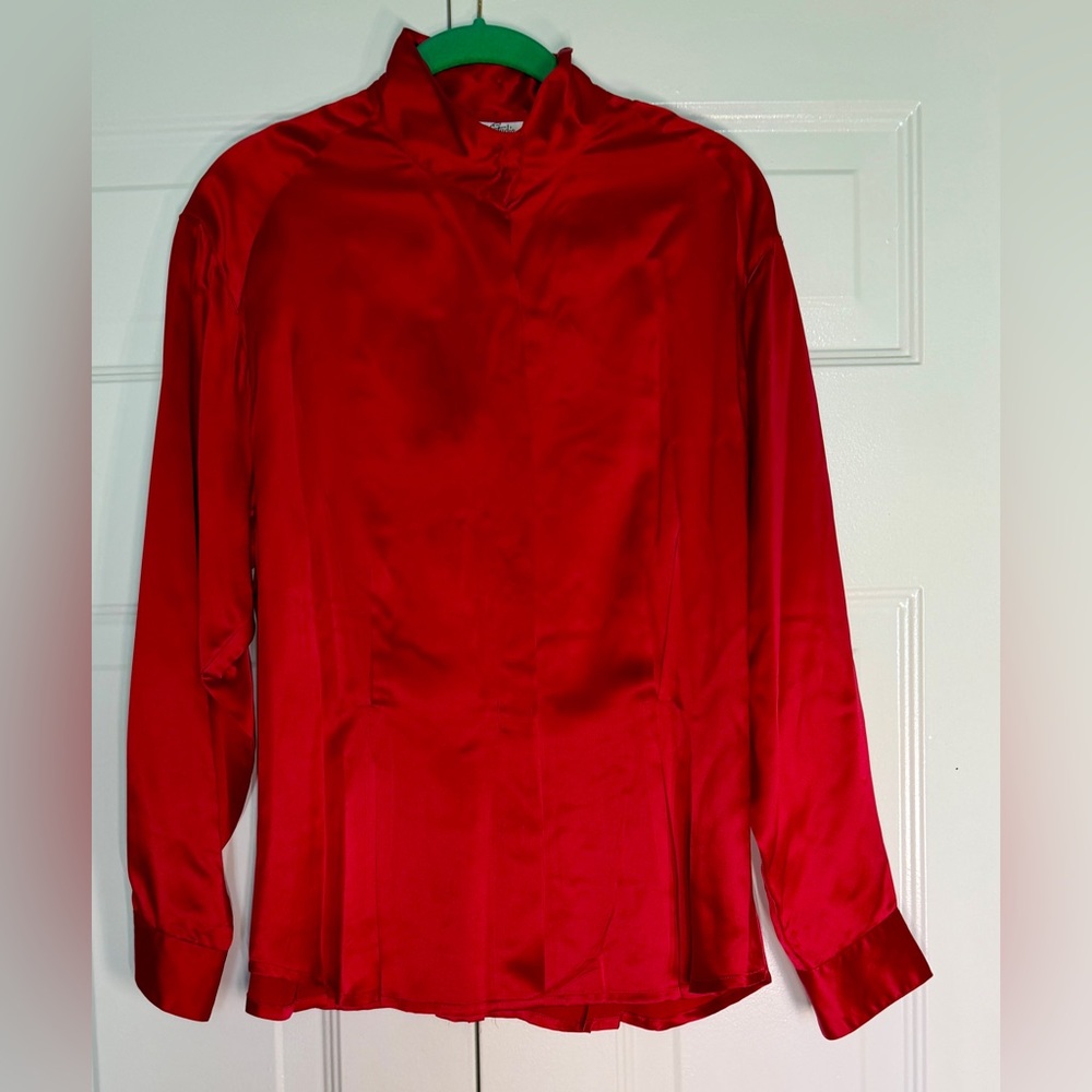 Vintage Stefano Studio Silk High Neck Button Down Blouse Size Large